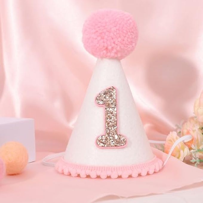 HIKLO Pink First Birthday Party Crown for Baby Girls Blush 1st Birthday Hat - Image 3