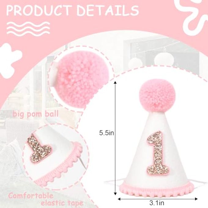 HIKLO Pink First Birthday Party Crown for Baby Girls Blush 1st Birthday Hat - Image 5