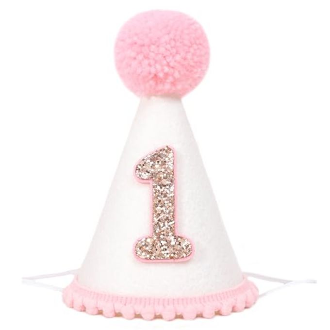 HIKLO Pink First Birthday Party Crown for Baby Girls Blush 1st Birthday Hat - Image 4