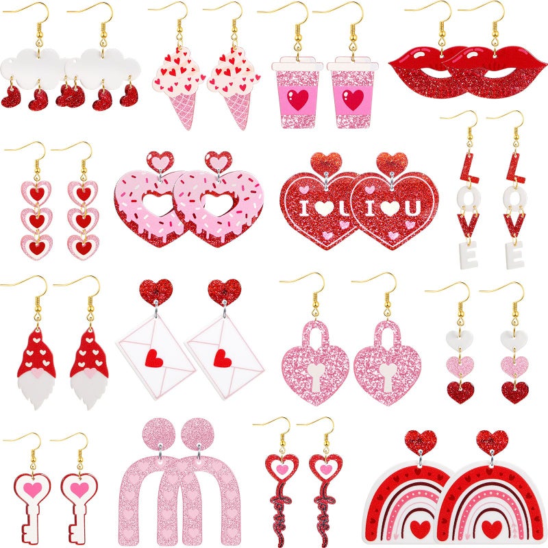 Loetere 16 Pairs Acrylic Valentine'S Day Earrings Teacher Earrings For Women Bulk Valentines Day Gifts For Teachers(Heart) - Image 1