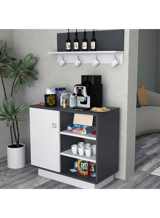 ستايلش هوم طاولة ركن قهوة ابيض ورمادي مع رف جداري - RC49 - Image 4