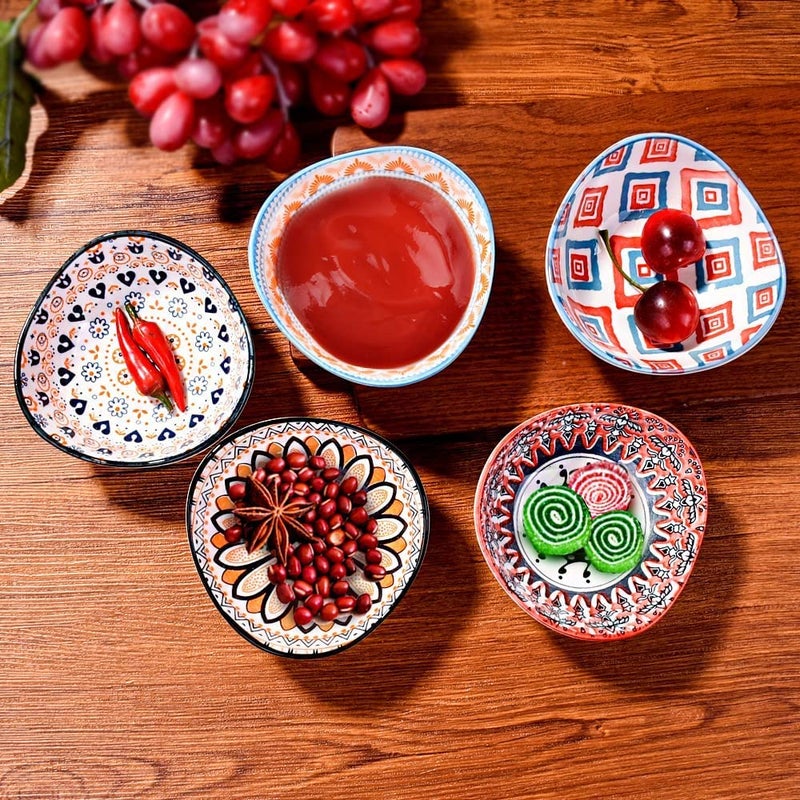 WE-CEF Sauce Dish - Olive Oil Dipping Dishes,Dipping Bowls Set, Porcelain Dipping Sauce Bowls/Dishes for Soy Sauce, Ketchup, BBQ Sauce or Seasoning(Random Pattern, Set of 4) - Image 4