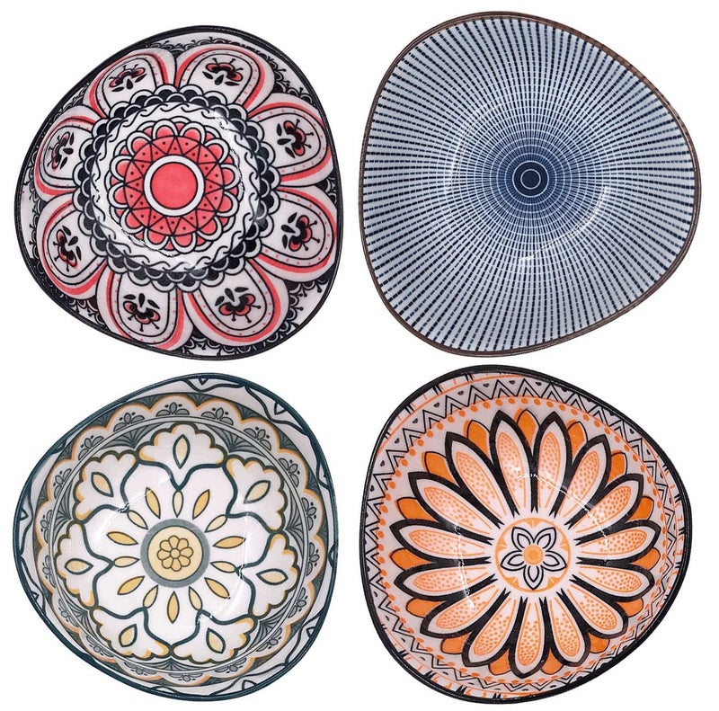 WE-CEF Sauce Dish - Olive Oil Dipping Dishes,Dipping Bowls Set, Porcelain Dipping Sauce Bowls/Dishes for Soy Sauce, Ketchup, BBQ Sauce or Seasoning(Random Pattern, Set of 4) - Image 1