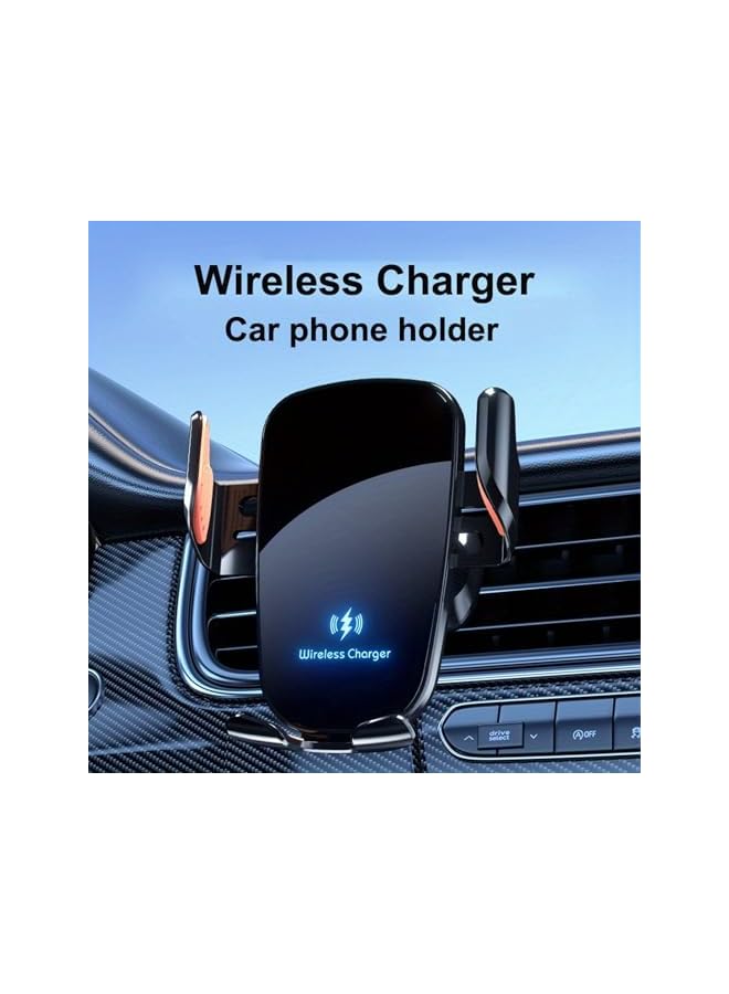 Wireless Car Charger Phone Holder, 15W Fast Charging Manual Clamp Mobile Accessory Mount, Suitable for Dashboard Vent Car Accessories with Easy One-Hand Operation, Vehicle Charging Station, Modern Acc