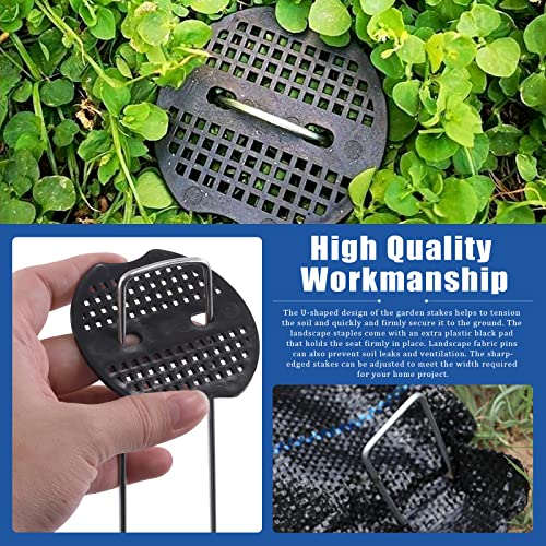 Glarks 201Pcs Garden Stakes Staples Kit, 100Pcs 6 Inch U-Shaped Landscape Staples, 100Pcs Fixing Gasket with 1Pc Pick Hook for Weed Barrier Fabric, Ground Cover, Holding Fence and Artificial Turf - Image 4