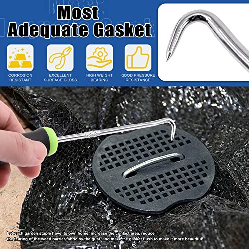 Glarks 201Pcs Garden Stakes Staples Kit, 100Pcs 6 Inch U-Shaped Landscape Staples, 100Pcs Fixing Gasket with 1Pc Pick Hook for Weed Barrier Fabric, Ground Cover, Holding Fence and Artificial Turf - Image 5