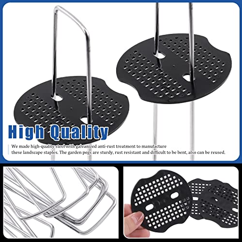 Glarks 201Pcs Garden Stakes Staples Kit, 100Pcs 6 Inch U-Shaped Landscape Staples, 100Pcs Fixing Gasket with 1Pc Pick Hook for Weed Barrier Fabric, Ground Cover, Holding Fence and Artificial Turf - Image 3