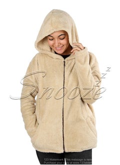 snooze Snooze Home Wear Jacket With Hodi, Beige  - Image 2