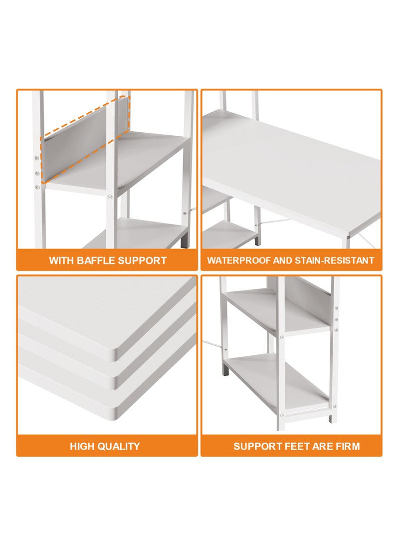 Lafulaifu - Computer Table  with 4 Tier Shelves for Home Office,Study, or Gaming，Modern Simple Style Writing Desk Table，Ergonomic  110 L x 50cm W x 72cm H, White - Image 1
