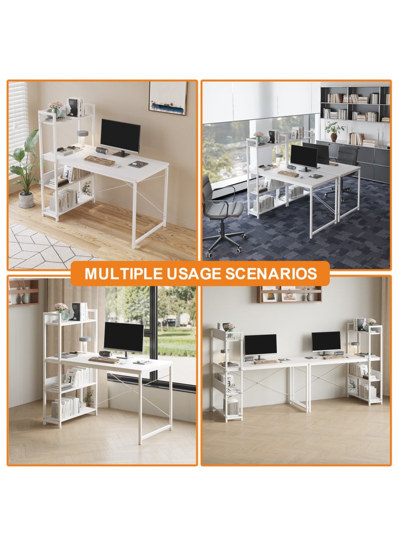 Lafulaifu - Computer Table  with 4 Tier Shelves for Home Office,Study, or Gaming，Modern Simple Style Writing Desk Table，Ergonomic  110 L x 50cm W x 72cm H, White - Image 1