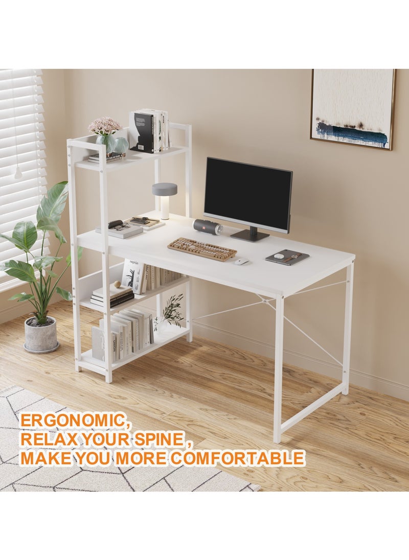 Lafulaifu - Computer Table  with 4 Tier Shelves for Home Office,Study, or Gaming，Modern Simple Style Writing Desk Table，Ergonomic  110 L x 50cm W x 72cm H, White - Image 1