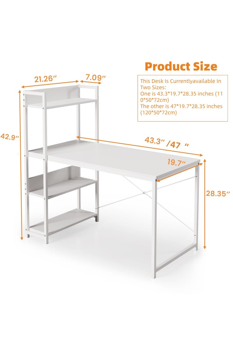 soka home Computer Table with 4 Tier Shelves for Home Office,Study, or Gaming，Modern Simple Style Writing Desk Table，Ergonomic 110 L x 50cm W x 72cm H/120 L x 50cm W x 72cm H, White - Image 2