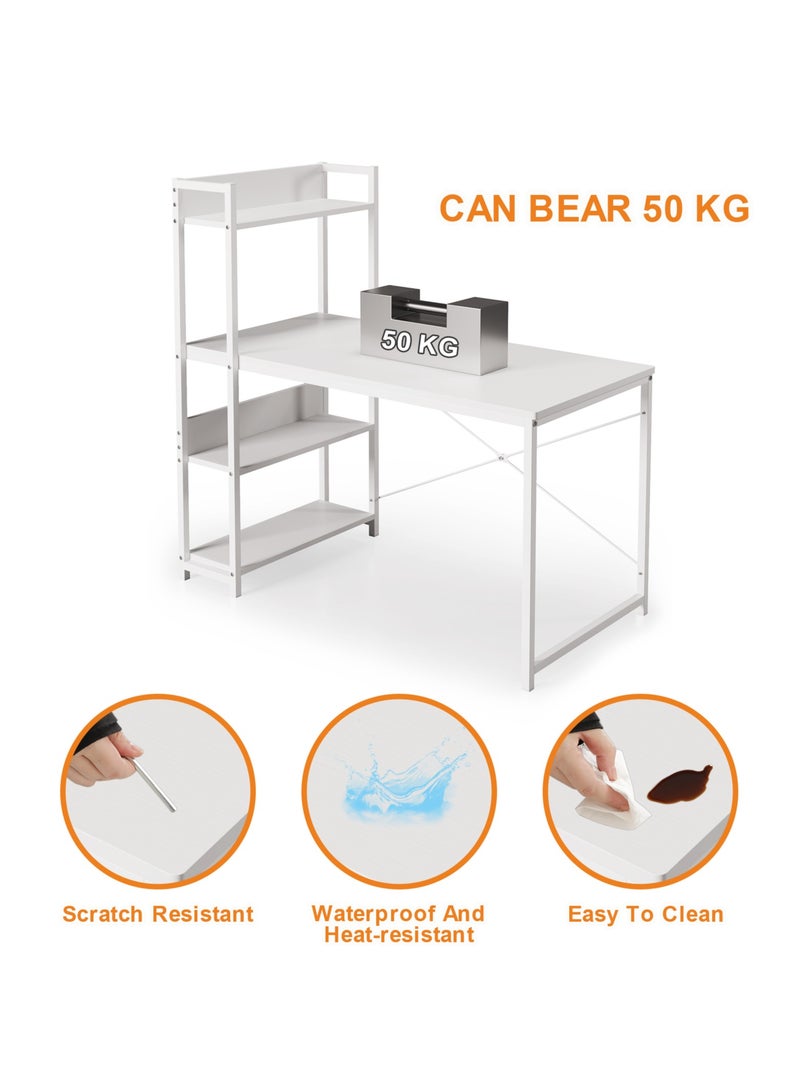 soka home Computer Table with 4 Tier Shelves for Home Office,Study, or Gaming，Modern Simple Style Writing Desk Table，Ergonomic 110 L x 50cm W x 72cm H/120 L x 50cm W x 72cm H, White - Image 5