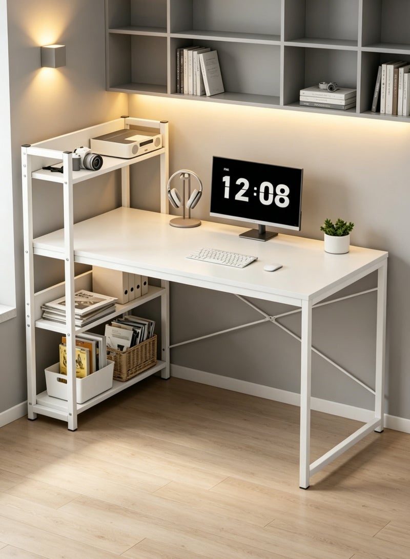 ALIVINGHOME Computer Table with 4 Tier Shelves for Home Office,Study, or Gaming，Modern Simple Style Writing Desk Table，Ergonomic 110 L x 50cm W x 72cm H/120 L x 50cm W x 72cm H, White - Image 1