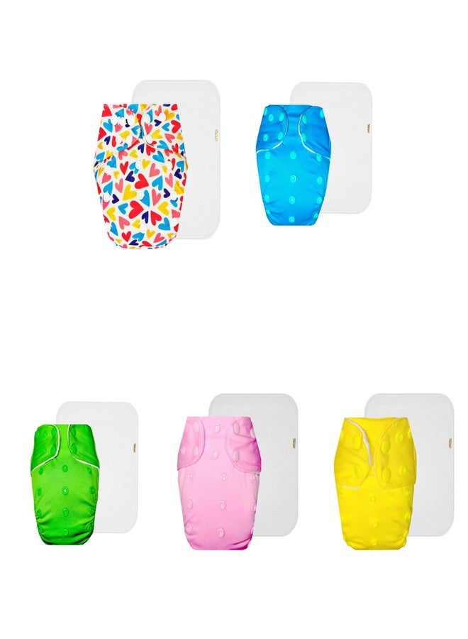 حفاضات قماشية فاخرة من دمبلدو مع حشوة قطنية (عبوة من 5) | مضادة للحساسية | قابلة لإعادة الاستخدام والغسل | سهلة التنظيف | مناسبة للارتداء طوال اليوم | من 3 أشهر إلى 3 سنوات | مناسبة للجنسين - Image 1