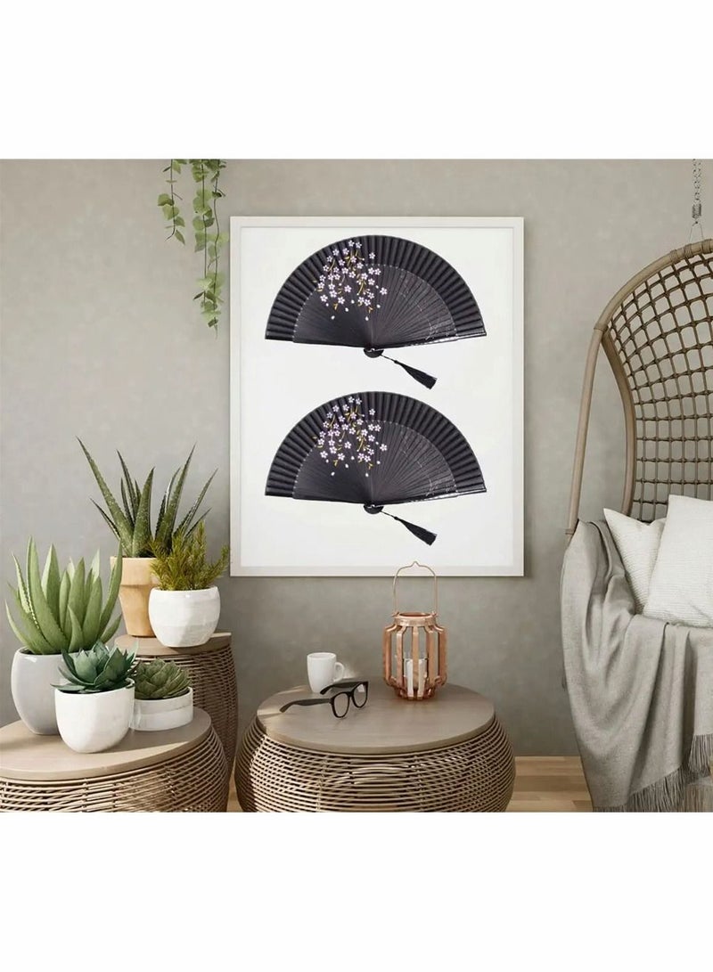 SYOSI باليد مروحة الخيزران الحرير قابلة للطي مروحة اليد، الصينية اليابانية الساحرة الأنيقة خمر الرجعية نمط للرقص تأثيري حفل زفاف الدعائم الديكور والنساء السيدات الفتيات أفضل الهدايا (أسود، 8.27 بوصة) - Image 4