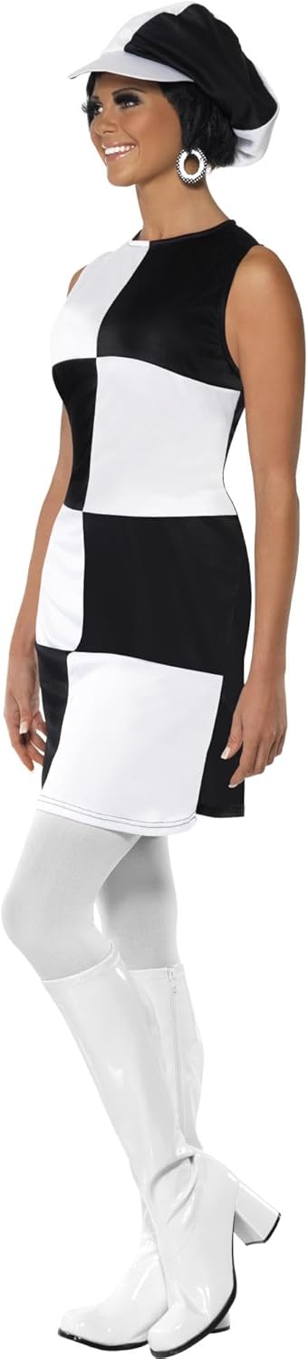 Smiffys زي حفلة الفتيات من سميفيس للنساء بحجم 68 من الستينيات باللونين الأسود والأبيض - Image 2