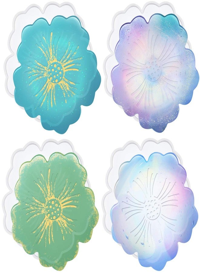 CCOZN Silicone Coaster Molds, CCOZN 4 PCS Flower Silicone Coaster Molds Coaster for Epoxy Resin Agate Coaster Cup Mat Molds for Resin Casting Silicone Molds for Making DIY Craft - Image 1