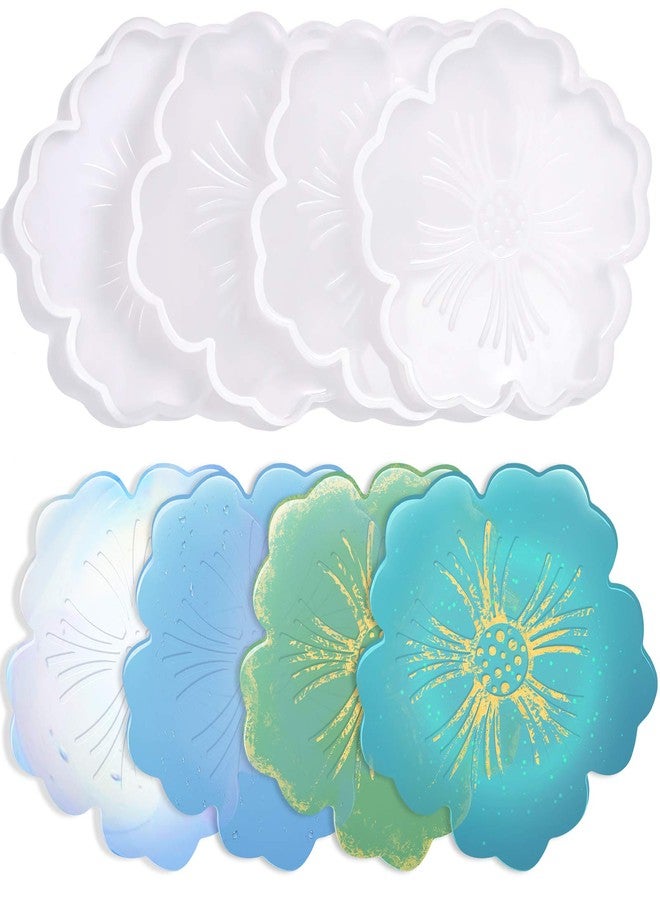 CCOZN Silicone Coaster Molds, CCOZN 4 PCS Flower Silicone Coaster Molds Coaster for Epoxy Resin Agate Coaster Cup Mat Molds for Resin Casting Silicone Molds for Making DIY Craft - Image 3