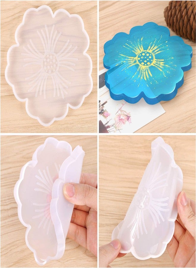 CCOZN Silicone Coaster Molds, CCOZN 4 PCS Flower Silicone Coaster Molds Coaster for Epoxy Resin Agate Coaster Cup Mat Molds for Resin Casting Silicone Molds for Making DIY Craft - Image 5