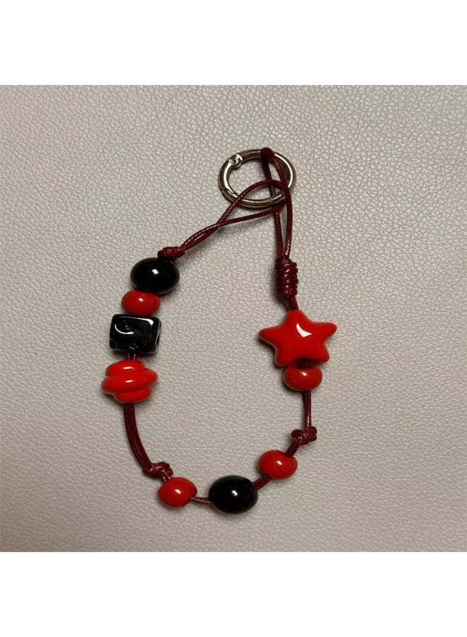 NIBEMINENT Beaded Phone Lanyard, Anti Lost Removable Wrist Strap, Brown Star Bracelet Pendant, Phone Keychain Lanyard - Image 1