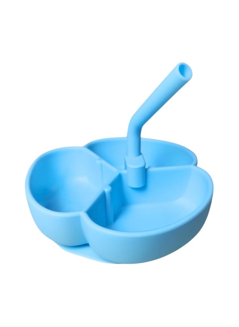 Premium Silicone Food Plate with Suction Base - 3-Spot Silicone, Toddler Plate with Silicone Straw (light blue) - Image 1