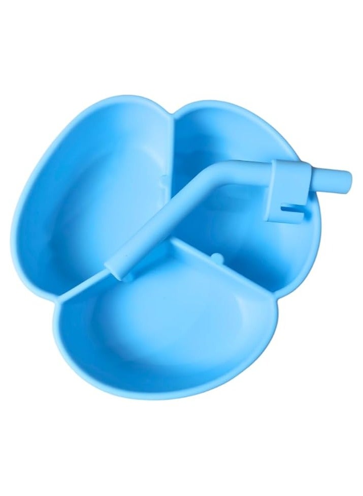 Premium Silicone Food Plate with Suction Base - 3-Spot Silicone, Toddler Plate with Silicone Straw (light blue) - Image 3