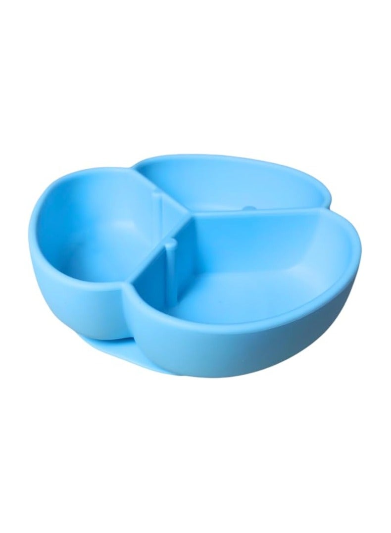 Premium Silicone Food Plate with Suction Base - 3-Spot Silicone, Toddler Plate with Silicone Straw (light blue) - Image 2