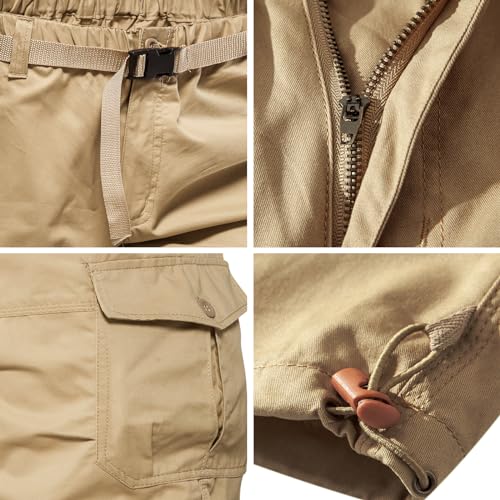 Mylldey Men's Cargo Shorts 3/4 Relaxed Fit Mens Running Shorts 7 Pockets Elastic Waist Cotton Hiking Shorts (Khaki, L) - Image 4