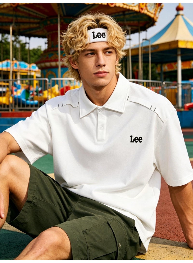 Lee shoulder pressure line Polo shirt for men and women in summer loose heavy cotton lapel short sleeve couple casual shirt. - Image 5