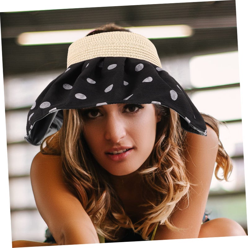 Black Womens Wide Brim Foldable Sun Hat Ventilated Summer Beach Outdoor Cap - Image 4