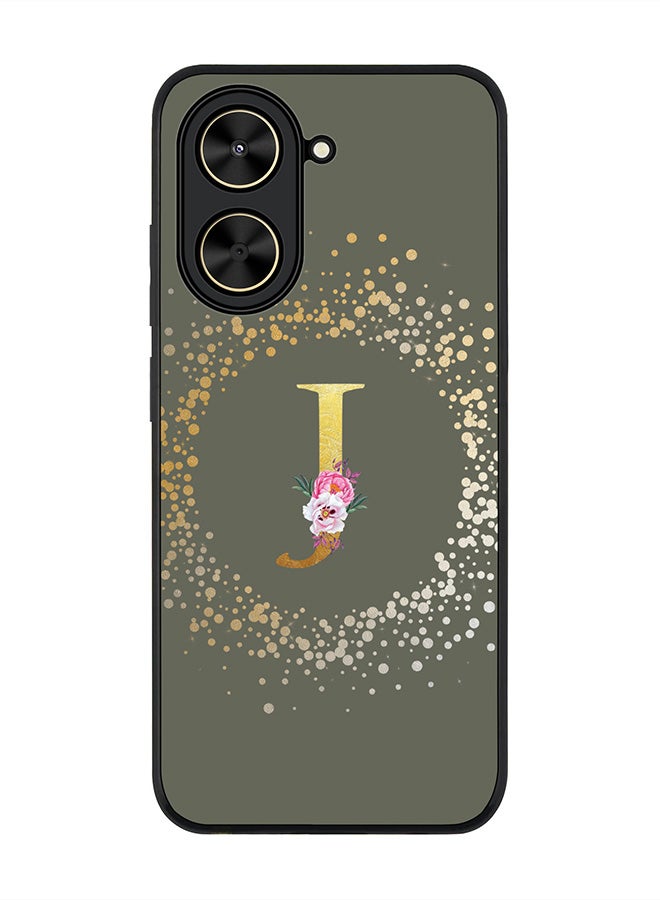 Stylizedd For Xiaomi Poco C71 / Redmi A5 4G Case,Slim fit Camera Protection, Shockproof Thin Phone cover  - Custom Monogram Floral - J  (Olive Green )