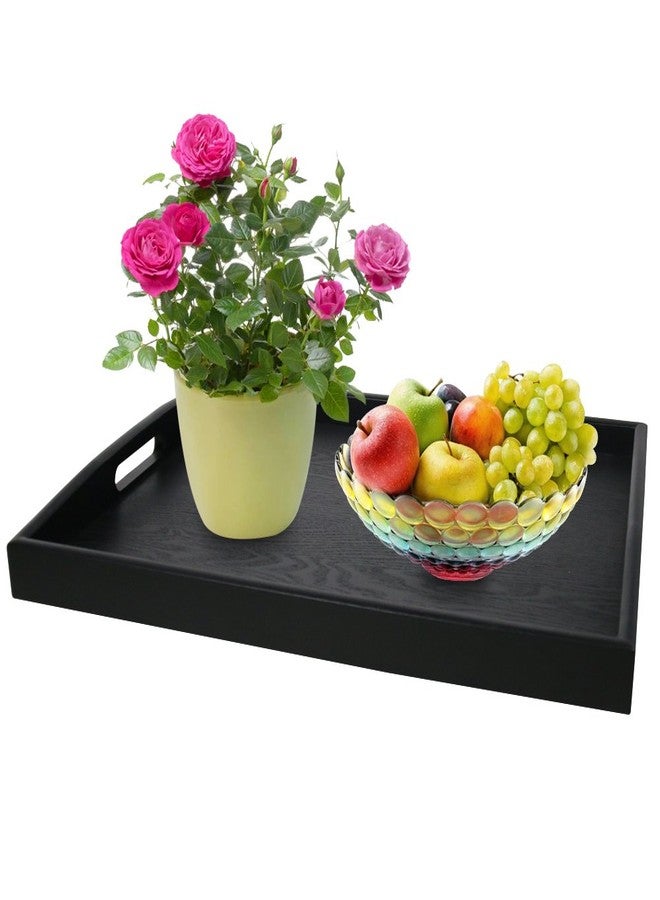 DILLMAN Serving Tray Large Black Wood Rectangle Food Tray Butler Tray Breakfast Tray with Handles (Large) - Image 2