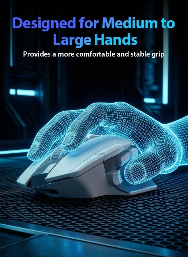 Utezena Gaming Mouse Wireless Triple Mode with Adjustable 24000 DPI Optical Sensor 10 Programmable Buttons RGB Lighting Ergonomic Superlight Anti-Slip Design BT 2.4Ghz Wired for PC MAC Everyday Use - Image 5