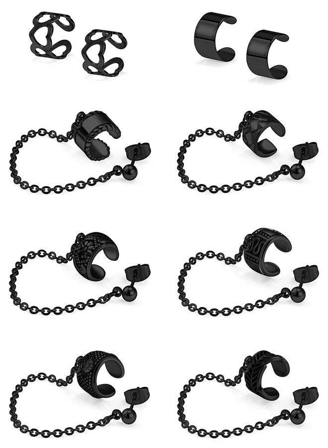 SCERRING Ear Cuff Fake Lip Helix Cartilage Clip On Wrap Earrings Non Piercing Earring Jewelry Set For Women Stainless Steel 10PCS Black - Image 1