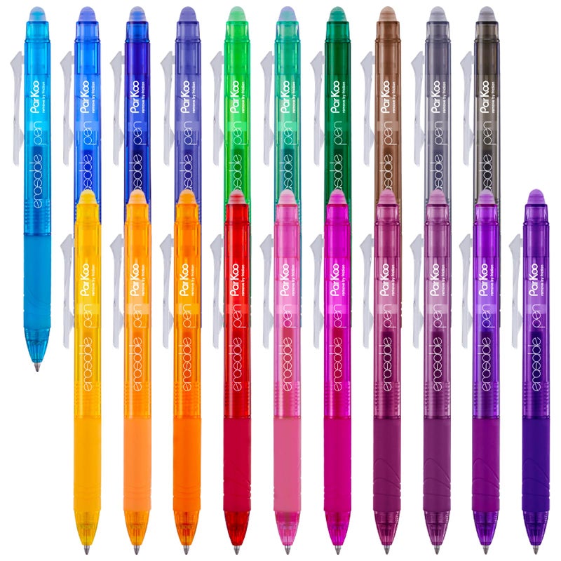 ParKoo 20 Colors Retractable Erasable Gel Pens Clicker, Fine Point 0.7 mm, Make Mistakes Disappear, Comfort Grip for Drawing Writing Planners and Crossword Puzzles - Image 1