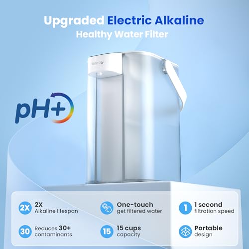 Waterdrop قارورة فلتر الماء الكهربائي القلوي من ووتر دروب، موزع ماء قابل لإعادة الشحن، منقي سطح الطاولة بسعة 200 جالون و15 كوب، معتمد من NSF/ANSI 42، يقلل من PFOA/PFOS، الكلور، الرصاص، أبيض، مع فلتر واحد - Image 3