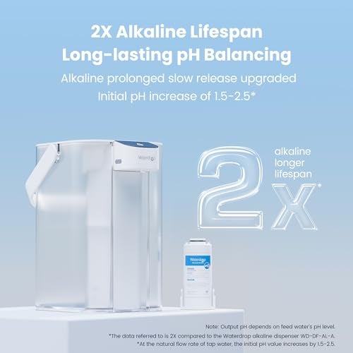 Waterdrop قارورة فلتر الماء الكهربائي القلوي من ووتر دروب، موزع ماء قابل لإعادة الشحن، منقي سطح الطاولة بسعة 200 جالون و15 كوب، معتمد من NSF/ANSI 42، يقلل من PFOA/PFOS، الكلور، الرصاص، أبيض، مع فلتر واحد - Image 5