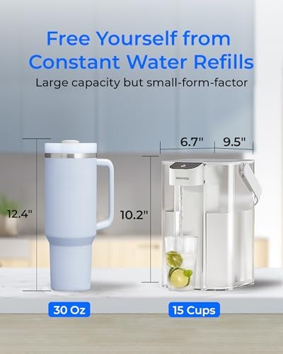 Waterdrop قارورة فلتر الماء الكهربائي القلوي من ووتر دروب، موزع ماء قابل لإعادة الشحن، منقي سطح الطاولة بسعة 200 جالون و15 كوب، معتمد من NSF/ANSI 42، يقلل من PFOA/PFOS، الكلور، الرصاص، أبيض، مع فلتر واحد - Image 4