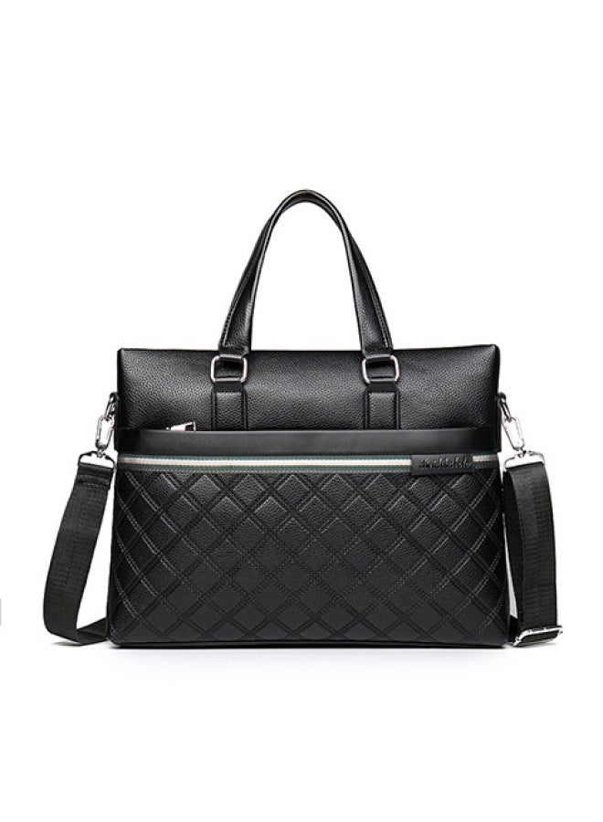 A Generation Of Men's Bag Lingge Fashion Men's Horizontal Portable Briefcase Shoulder Diagonal Business Computer Bag-Color:6828-black Horizontal-Dimensions:14 Inch - Image 2