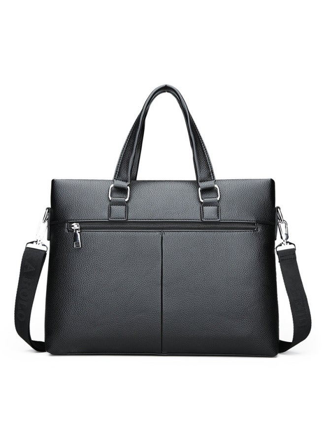A Generation Of Men's Bag Lingge Fashion Men's Horizontal Portable Briefcase Shoulder Diagonal Business Computer Bag-Color:6828-black Horizontal-Dimensions:14 Inch - Image 5