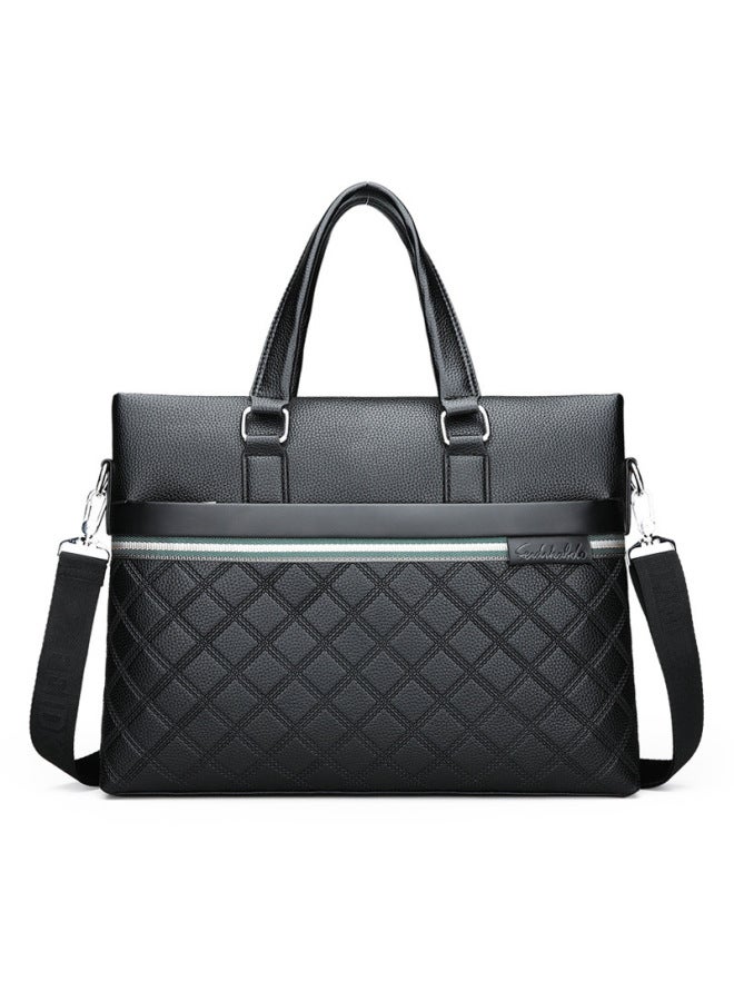 A Generation Of Men's Bag Lingge Fashion Men's Horizontal Portable Briefcase Shoulder Diagonal Business Computer Bag-Color:6828-black Horizontal-Dimensions:14 Inch - Image 3