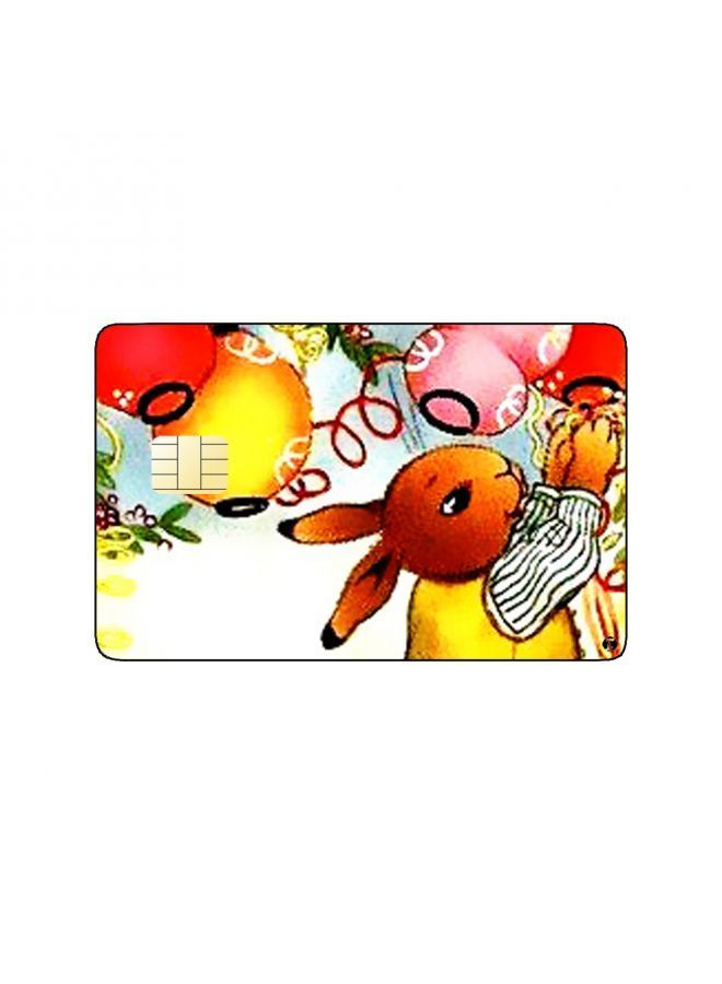 RKN PRINTED BANK CARD STICKER Cute Rabbits Family Drawing With Balloons - Image 1