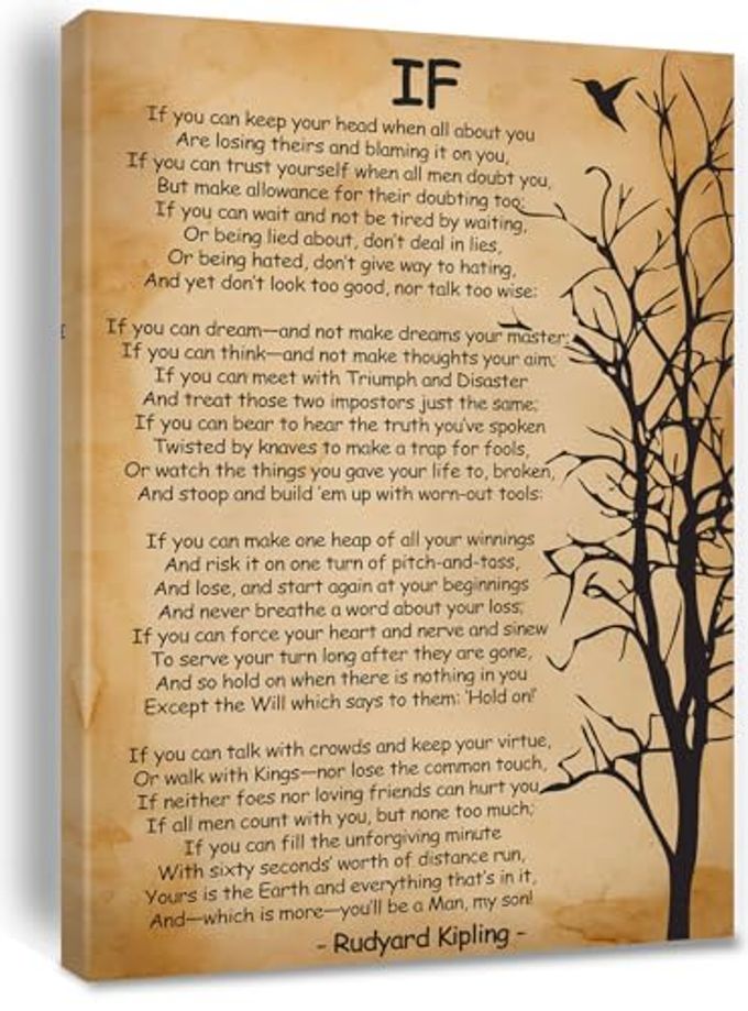 IF KIPLING POEM WALL ART RUDYARD KIPLING INSPIRATIONAL POSTER CANVAS WALL ART FOR HOME OFFICE DECOR FRAMED 8 12 INCH