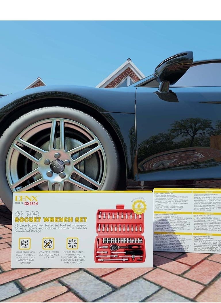 Denx 46-Piece Compact And Convenient Quick Ratchet Sleeve Auto Repair Tool Set - Image 2