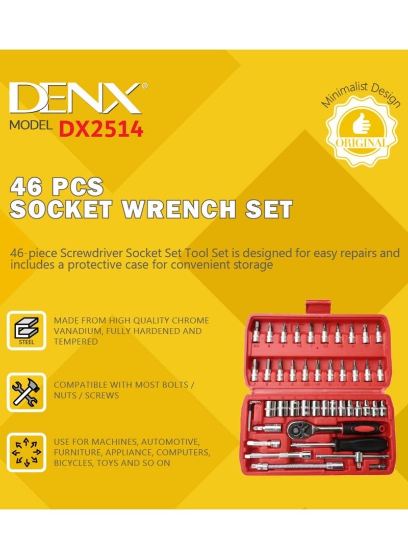 Denx 46-Piece Compact And Convenient Quick Ratchet Sleeve Auto Repair Tool Set - Image 3