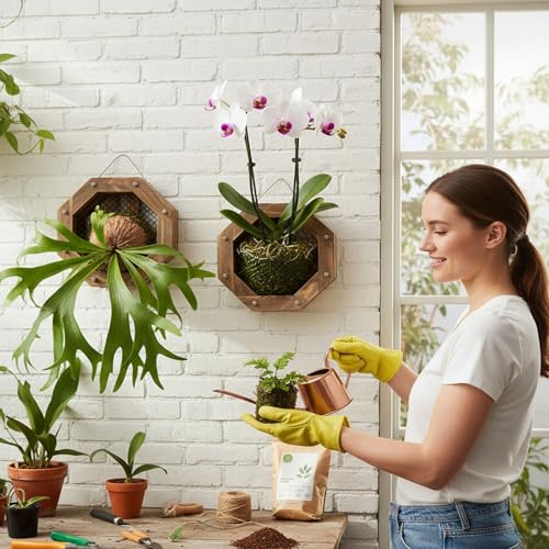 Dranvosk Staghorn Fern Mounting Kit - Wood Wall Planter for Orchids,Herbs & Indoor Plants | Hanging Plant Holder,Basket & Stand for Wall Decor(8.18inch) - Image 3