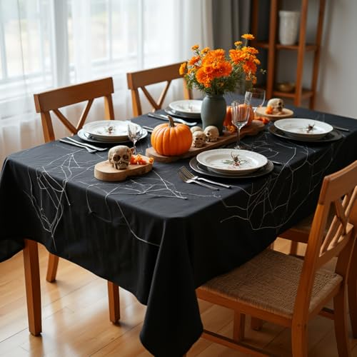 sancua Rectangle Tablecloth - 60 x 120 Inch - Stain and Wrinkle Resistant Washable Polyester Table Cloth, Decorative Fabric Table Cover for Dining Tables, Buffet Parties and Camping, Black - Image 3