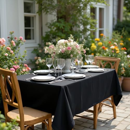 sancua Rectangle Tablecloth - 60 x 120 Inch - Stain and Wrinkle Resistant Washable Polyester Table Cloth, Decorative Fabric Table Cover for Dining Tables, Buffet Parties and Camping, Black - Image 4
