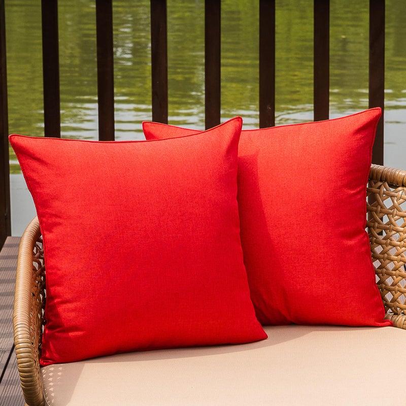 NiNi ALL Outdoor Waterproof Throw Pillow Covers Set of 2 Decorative Farmhouse Garden Pillowcase Solid Cushion Cases for Patio Tent Couch 22x22 inch Red - Image 3